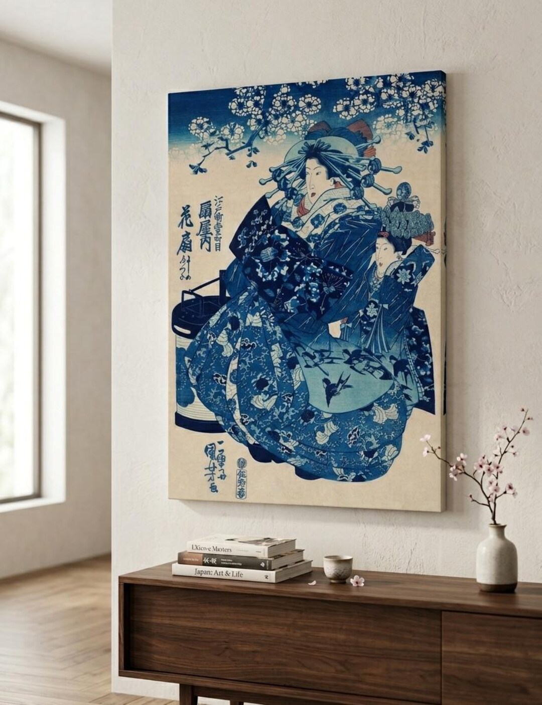 Blue Japanese Woodblock Print | Vintage Geisha Kimono Art | Indigo ...