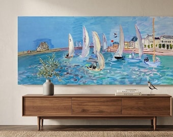 Raoul Dufy Regatta Canvas Print, Deauville Sailboat Poster, Colorful Maritime Wall Art, French Riviera Coastal Decor, Panoramic Fine Art