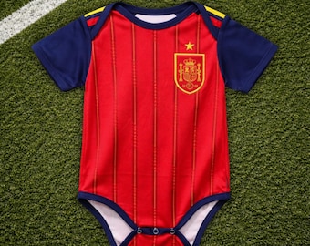 Camiseta de bebé de España, body, camiseta de fútbol de local para bebé, camiseta de fútbol, trikot
