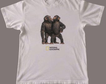 Rare National Geographic Monkey Washed shirt | 90s Grunge Band Tee | Unisex Cotton Shirt
