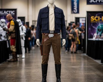 Han Solo Inspired Cosplay Costume | Star Wars Smuggler Outfit | A New Hope Replica Jacket Pants Holster Set