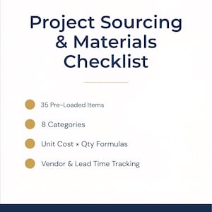 Construction Project Sourcing Checklist | Materials Tracker, Vendor Lead Time (Digital Download)