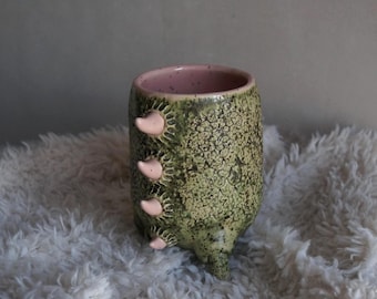 Drachen Kaffeetasse Handgemachte Keramik, Grüne Fantasie Tasse Kein Griff, Goblincore Keramik, Drachen Liebhaber Geschenk