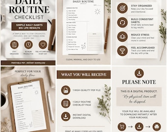 Printable Daily Routine Checklist, Planner Page for Women, Mom Routine Organizer, Instant Download PDF