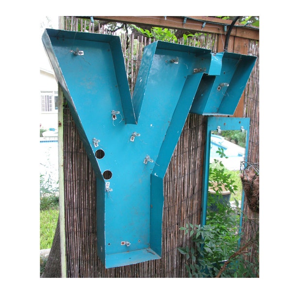 Reserved Very Large Vintage Channel Letter "Y" Metal Sign - Marquee Sign - 30" Tall - Industrial Retro Wall Decor - Outdoor Sign