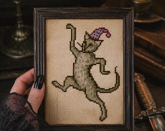 Rare dansende kat kruissteekpatroon pdf, verlicht manuscript, middeleeuws decor