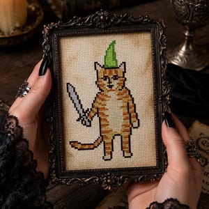 Medieval Cat Cross Stitch Bundle PDF, 12 Weird Cats Patterns Download image 9