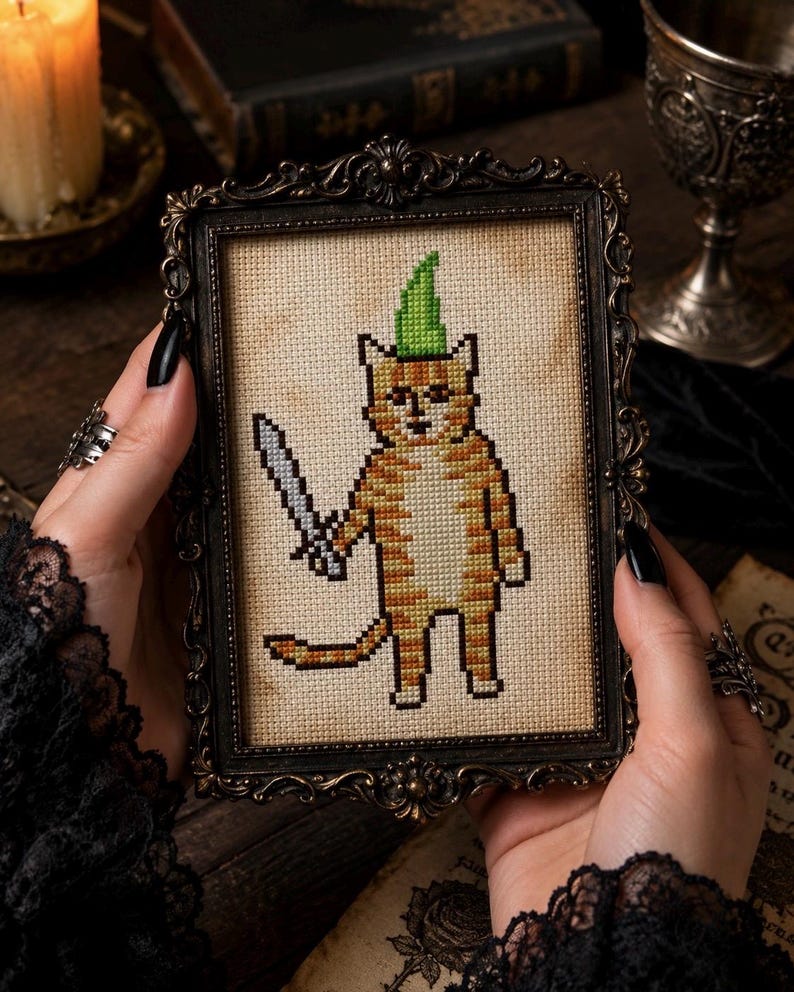 Medieval Cat Cross Stitch Bundle PDF, 12 Weird Cats Patterns Download image 9