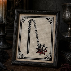 Medieval Flail Cross Stitch Pattern PDF, Gothic Weapon Embroidery Design, Beginner Friendly