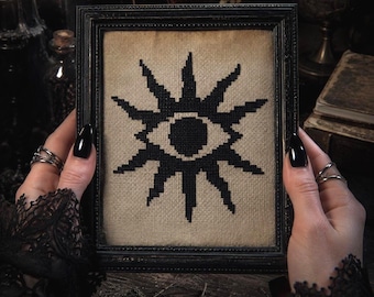 Oeil gothique illuminé au point de croix, motif PDF, motif de broderie symbole sorcière