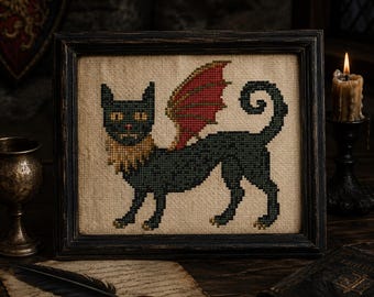 Medieval Cat Cross Stitch Pattern PDF, Gothic Small Embroidery, Beginner Friendly