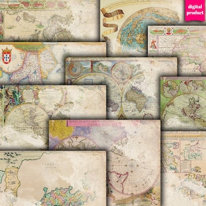 DIGITAL Grunge Alte Weltkarten - Druckbare Vintage Weltkarten Download - VBM2718