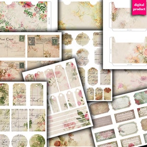 DIGITAL Floral Junk Journal Kit - Printable vintage Botanical Images - Digital Junk Journal Kits - VBM2721