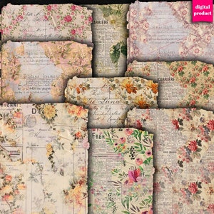 DIGITALE Vintage Floral Ephemera voor Junk Journals - Grunge Floral Ephemera - Digital Floral Papers Download - VBM2710