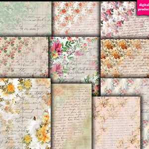 DIGITAL Floral Handwritten Ephemera for Junk Journals - Digital Floral Papers Download - VBM2712