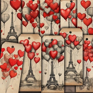 Etiquetas digitales Valentines Paris XL, papel de San Valentín imprimible, regalo de amor, corazones, tarjetas de amor Descarga digital - VBM3291