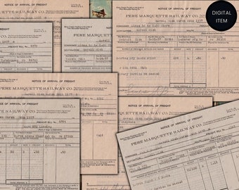 1937 Railroad Receipts: Vintage Ephemera for Junk Journals (Digital Download)