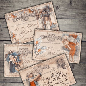 Cartes postales de Noël vintage NUMÉRIQUES - Feuille de collage numérique Télécharger