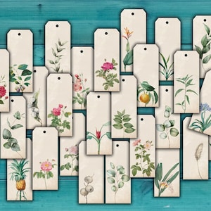 Etiquetas DIGITAL Vintage Herbal XL - Etiquetas florais para impressão - Etiquetas para presentes vintage de plantas, flores, ervas efêmeras - 2921