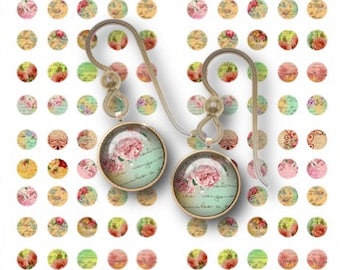 Shabby Chic Roses 1/2 inch Circles: Jewelry Pendants (Digital Download)