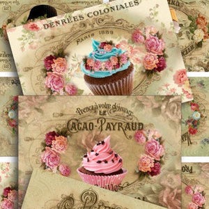 DIGITAL Vintage Französische Cupcakes - Digital Collage Sheet Download - 753 - Digital Paper - Instant Download Printables