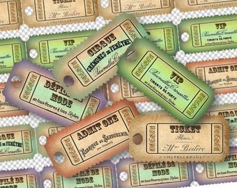 DIGITAL Vintage Tickets Digital Collage Sheet Tickets Digital Download For Magnets Pendants Scrapbooking Supplies Cards Set 273