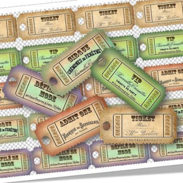 DIGITAL Vintage Tickets Digital Collage Sheet Tickets Digital Download For Magnets Pendants Scrapbooking Supplies Cards Set 273