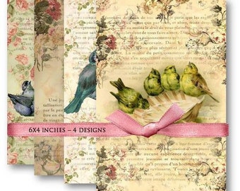 DIGITAL Vintage Birds Digital Collage Sheet Download -475- Digital Paper - Instant Download Printables