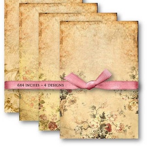 Papel digital floral vintage: Hoja de collage de 15 x 10 cm (descarga digital)