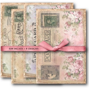 DIGITALE Shabby Chic Rosen Postkarten - Digital Collage Sheet Download -874- Digitales Papier - Sofort Download Printables