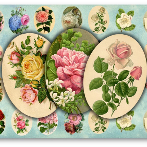 DIGITAL Floral 30x40mm Ovals voor sieraden hangers - Digitale Collage Sheet Download -899- Instant Download Printables
