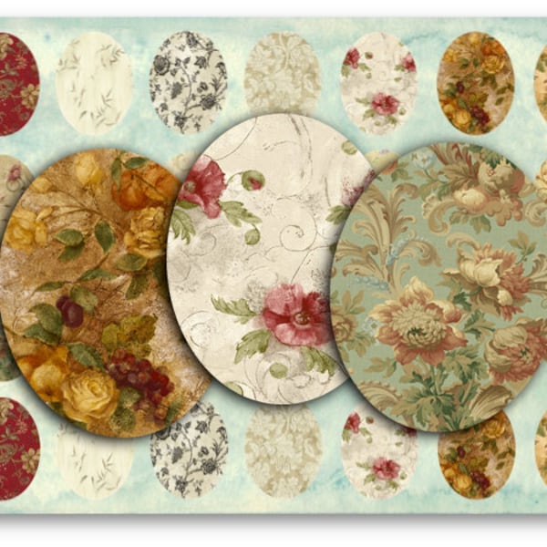 DIGITAL Vintage Backgrounds 30 x 40mm Ovals for Jewelry Pendants - Digital Collage Sheet Download -880- Instant Download Printables