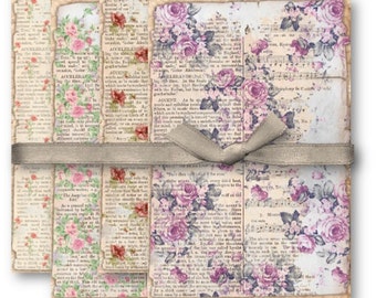 DIGITAL Vintage Floral Book Pages - Digital Collage Sheet Download -1165- Digital Paper - Instant Download Printables