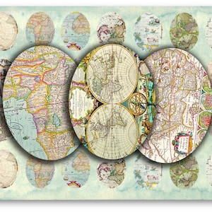 DIGITALE Weltkarten 30x40mm Ovale - Digital Collage Sheet Download 883 - Sofort Download Printables