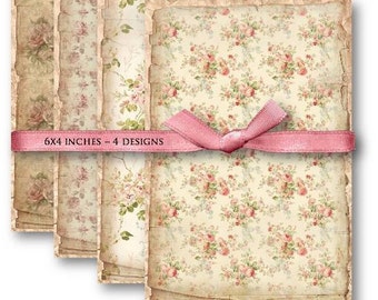 Floral Shabby Backgrounds - Digital Collage Sheet Download -595- Digital Paper - Instant Download Printables