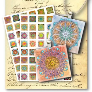Rosette Mandala Digital Collage Sheet: 1 Inch Squares (PDF Printables)