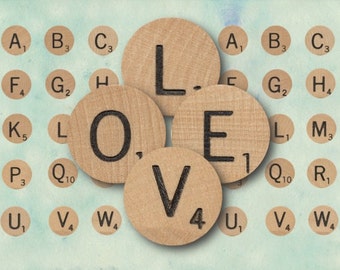 DIGITAL Scrabble Alphabet 1 inch Circles for Jewelry Pendentifs - Digital Collage Sheet Download -818- Instant Download Printables