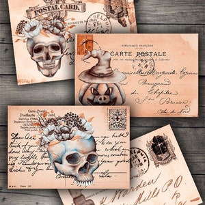 DIGITAL vintage Halloween Postcards - Digital Collage Sheet Printables - VBM1436