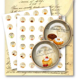 DIGITAL French Patisserie 1 inch circles for Jewelry Pendants - Digital Collage Sheet Download -285- Instant Download Printables