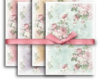 DIGITAL Shabby Chic Roses Digital Collage Sheet Download -1131- Digital Paper - Instant Download Printables