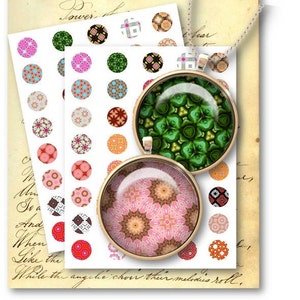 Kaleidoscope Circles Digital Collage Sheet: 1 Inch Jewelry Pendants (PDF)