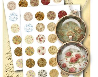 Digital Floral 1 pouces Cercles pour pendentifs bijoux - Digital Collage Sheet Download -298- Instant Download Printables