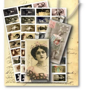 DIGITAL Vintage Photos 1x2 inch - Digital Collage Sheet Download
