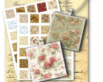 Digital Images - Digital Collage Sheet Download - Antique Roses 1 inch squares  -  297   for Jewelry Pendants - Instant Download Printables