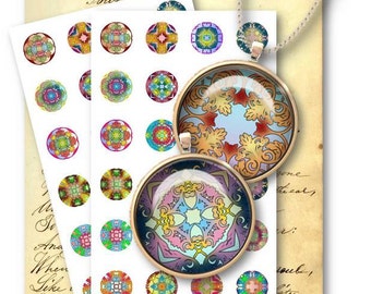 DIGITAL Mandalas 1 inch Circle  for Jewelry Pendants - Digital Collage Sheet Download -450- Instant Download Printables
