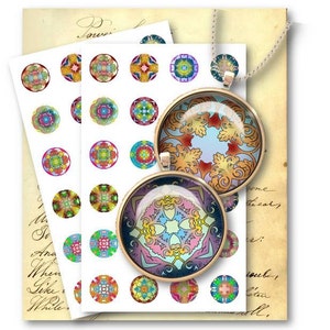 Mandala 1 Inch Circle Images: Jewelry Pendants Collage Sheet (Digital Download)