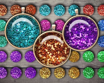 DIGITAL Printable Glitter 1 inch Circles for Jewelry Pendants - Digital Collage Sheet Download