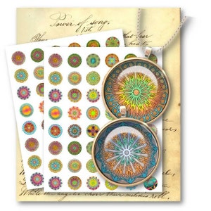 Mandala 1 Inch Circle Digital Collage Sheet: Jewelry Pendants (PDF & JPEG)