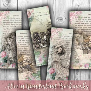 DIGITAL Alice in Wonderland Bookmarks Digital Collage Sheet Download - Digital Scrapbooking Papers