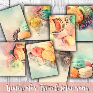 Digital Watercolor Français Macarons Cards - Digital Collage Sheet - Digital Paper Printables